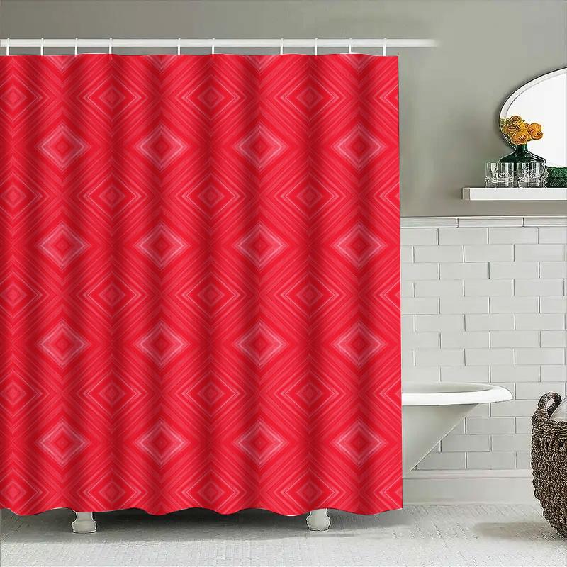 Bright Red Pink Diamond Pattern Shower Curtain Waterproof Fabric Decorative Bath House Bathroom Decoration Size 72X84 Inches (18