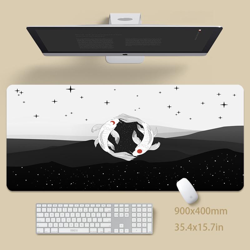 Yin Yang Koi Fish Mouse Pad - Large Extended Gaming Desk Mat with Japanese Art Design
