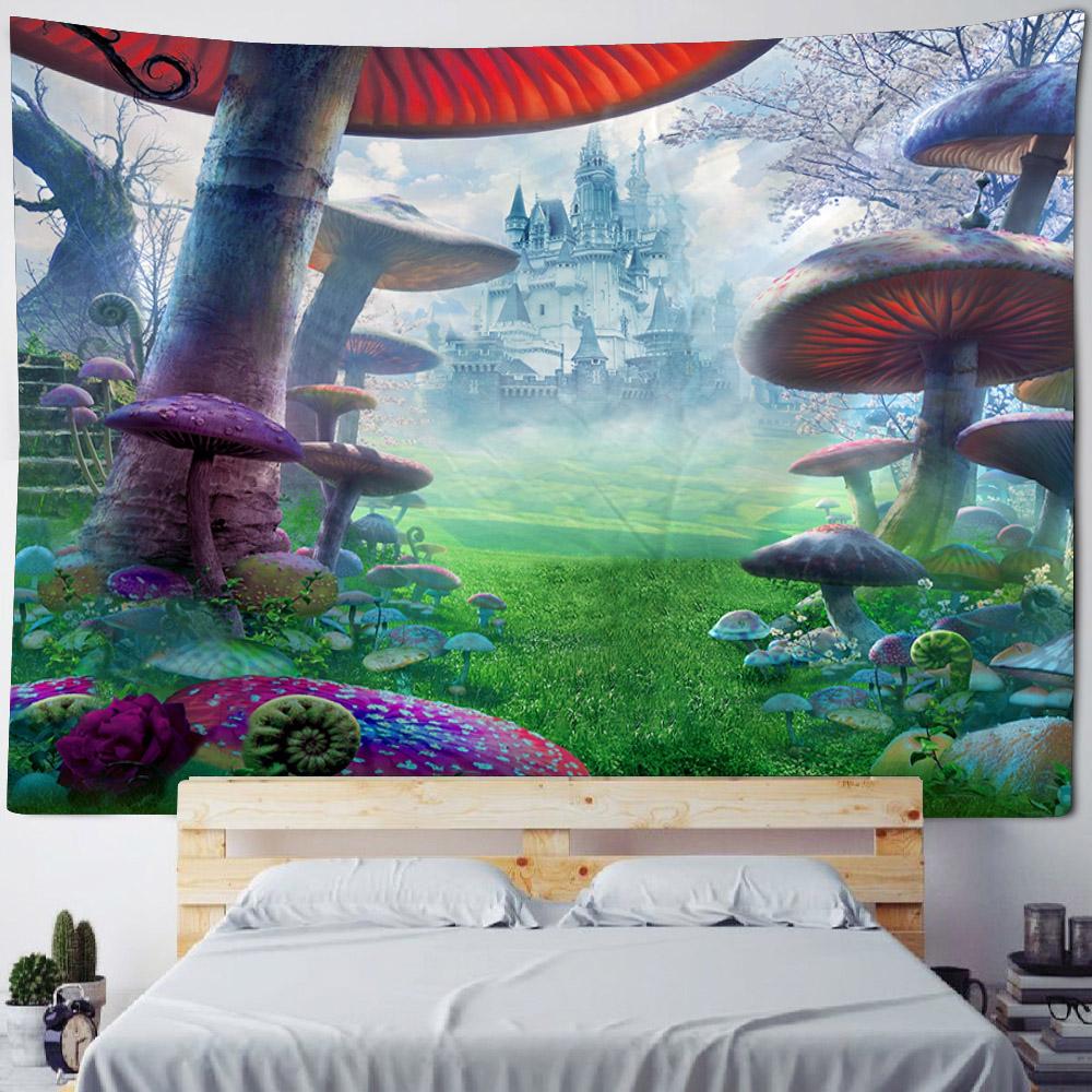 Tapestry, Psychedelic Forest Mushrooms, Room Decoration, Starry Sky, Plants, Cartoons, Bedroom Art Decoration Wall Hanging Cloth