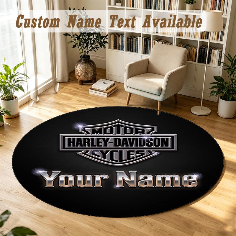 Round Rug Custom NameHarley-Davidson Pattern Non Slip Carpet Home Floor Decor