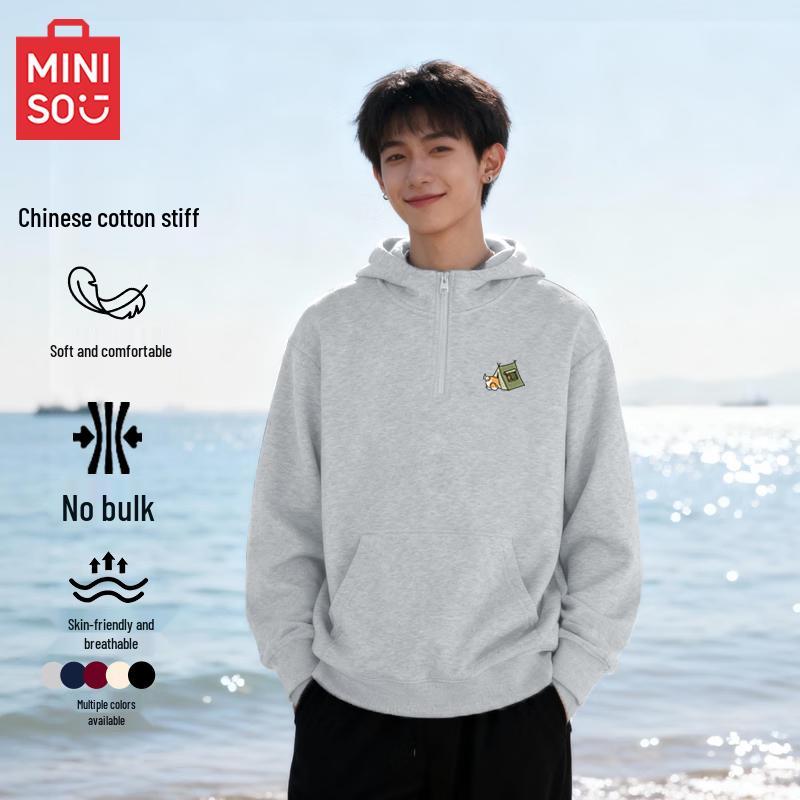

MINISO Men s Half-Zip Hooded Plush Sweatshirt 3XL