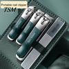 Nail Art Clipper 1 Set Anti-splash Sharp High Hardness Shavings Storage Cutter with Faux Leather Case Stainless Steel Electroplating Trimmer