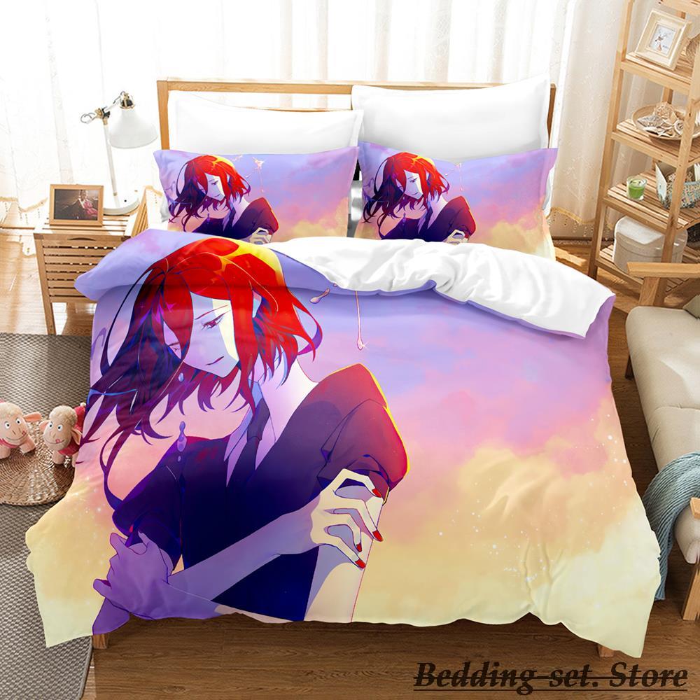 

Houseki No Kuni Bedding Set Cartoon Anime three-piece Set Adult Kid Bedroom Duvetcover Sets 3D Kawaii Girls Duvet Cover EU single(135x200cm)