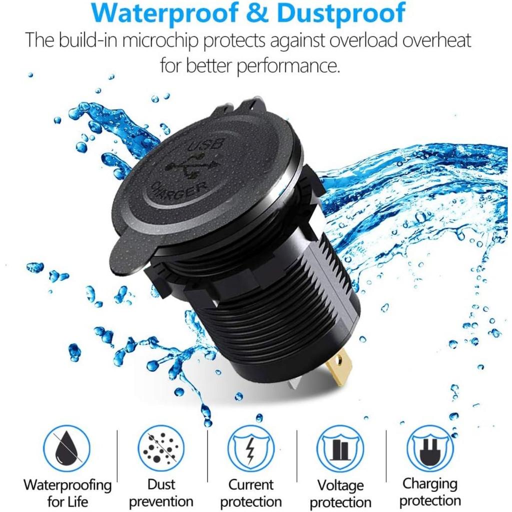 2Pcs Charger Car USB Socket 5V 4.2A Quick Charge with LED Display, Waterproof and Dustproof, 12V ~ 24V Vehicles Car Boat Motorcycle SUV Bus Truck Etc.
