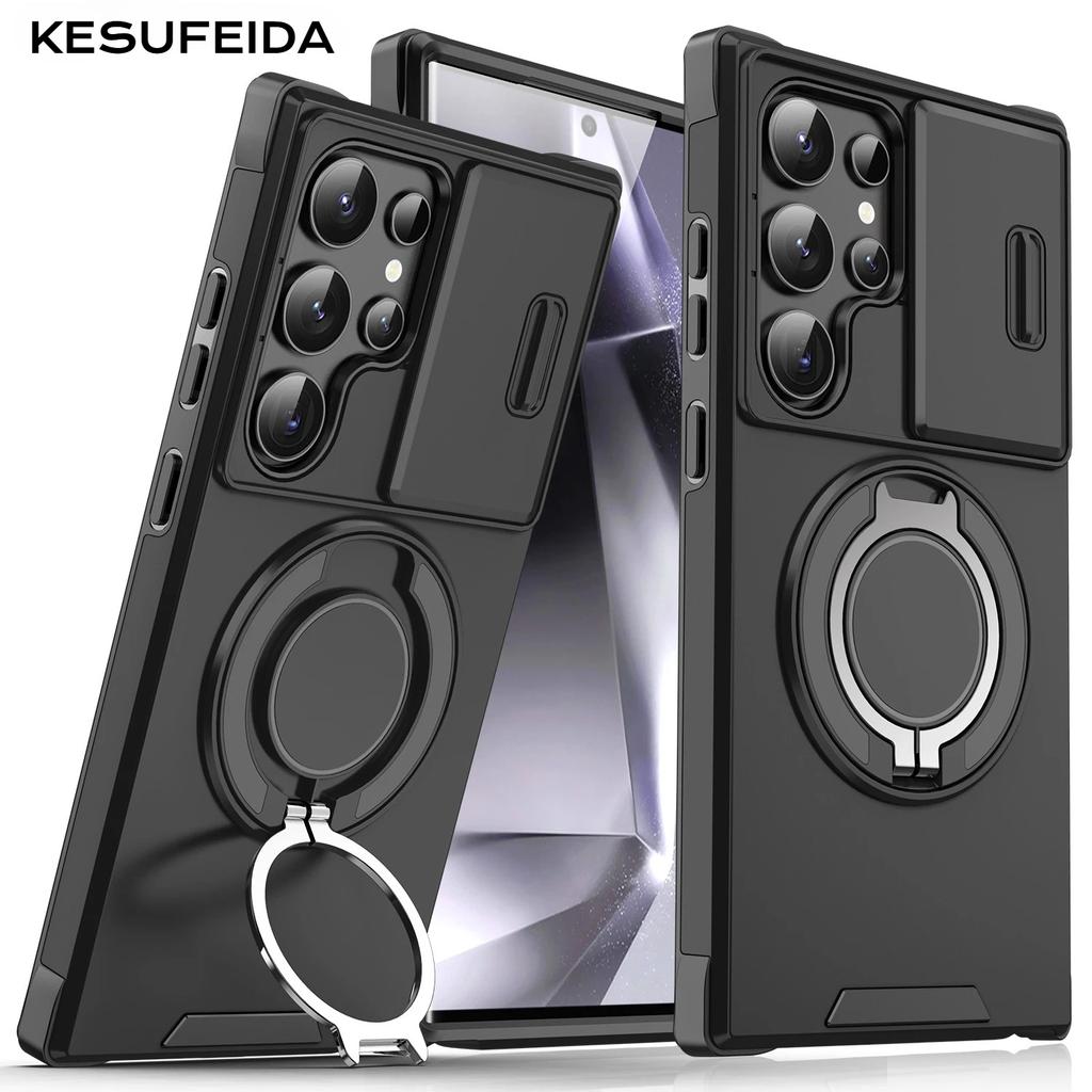 Armor Case For Samsung Galaxy S26 S25 S24 S23 S22 S21 Ultra Plus S25FE S25Edge S24FE Magnetic Holder Slide Camera Protect Cover