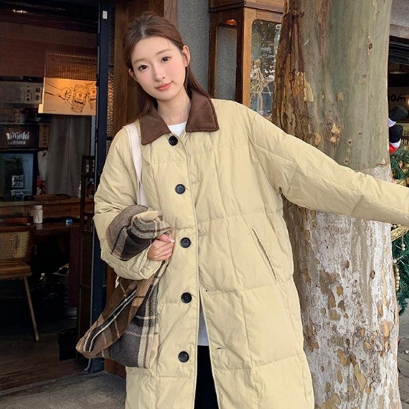 2025 new women s winter cotton-padded clothes medium and long fashion loose cotton-padded jackets foreign style loose jackets cotton-padded jackets ti L хаки