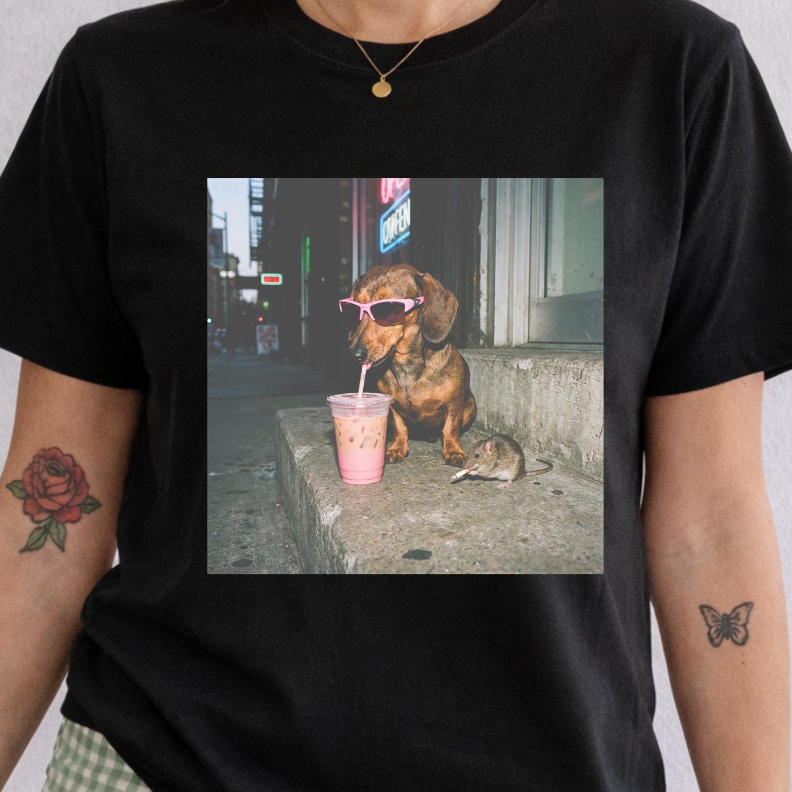 Iced Coffee Dachshund T-Shirt, Trendy Dog Lover Graphic Tee M