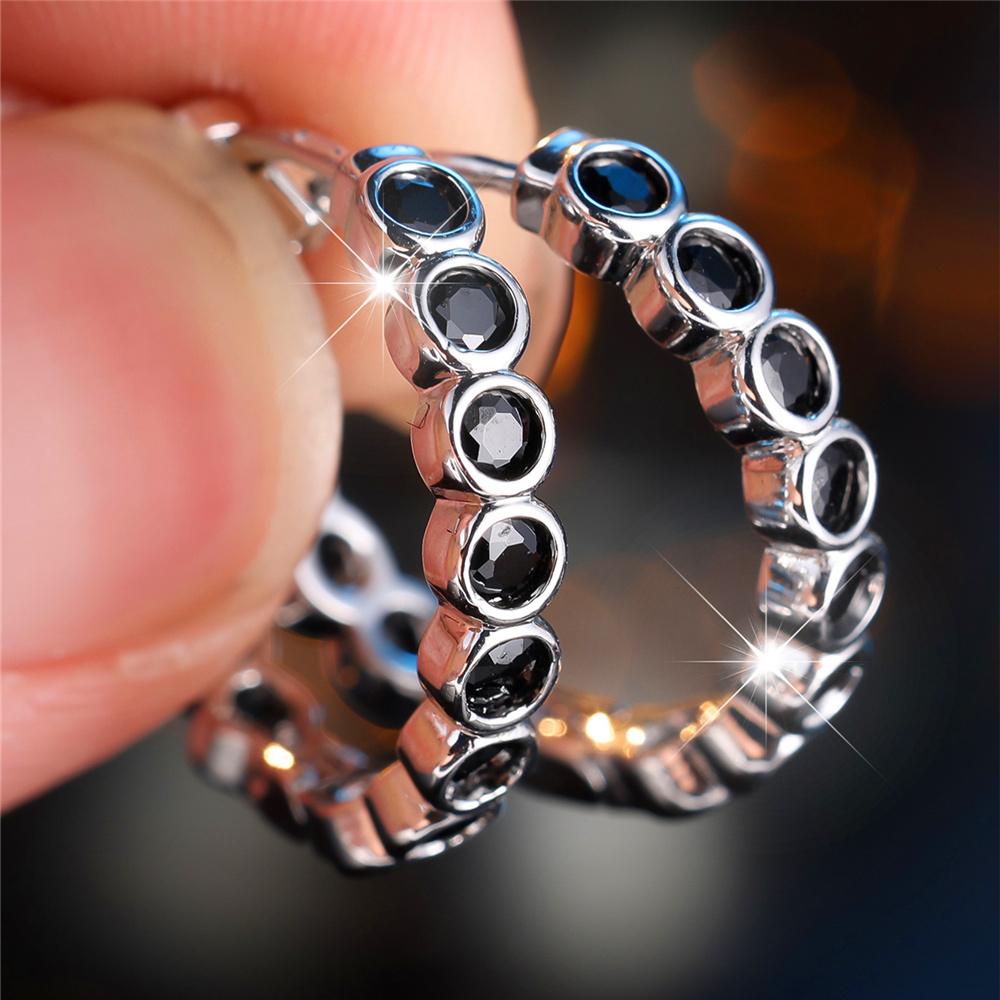 Kristall Grün Blau Schwarz Lila Runde Zirkonstein Creolen für Damen Weiblich Silberfarbe Hochzeits Schmuck