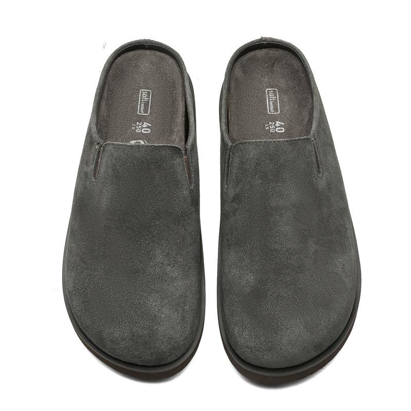 

3751 Кожаные ленивые полушлепанцы с закрытым носком Мужские и женские парные на плоской подошве из мягкой кожи с круглым носком Повседневные на толстой подошве 45 кофейный