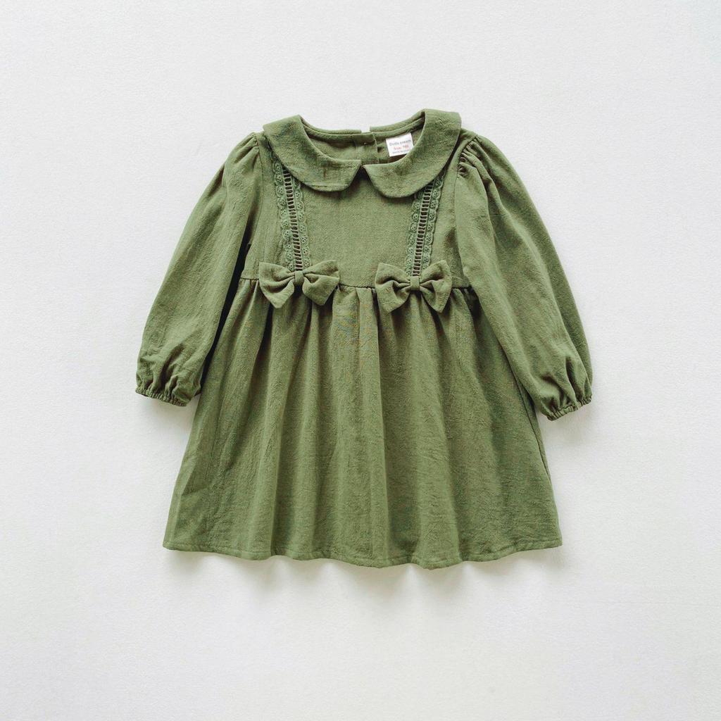 Lace Trim Bow Collar Long Sleeve Princess Dress for Kids - 2026 Autumn Collection