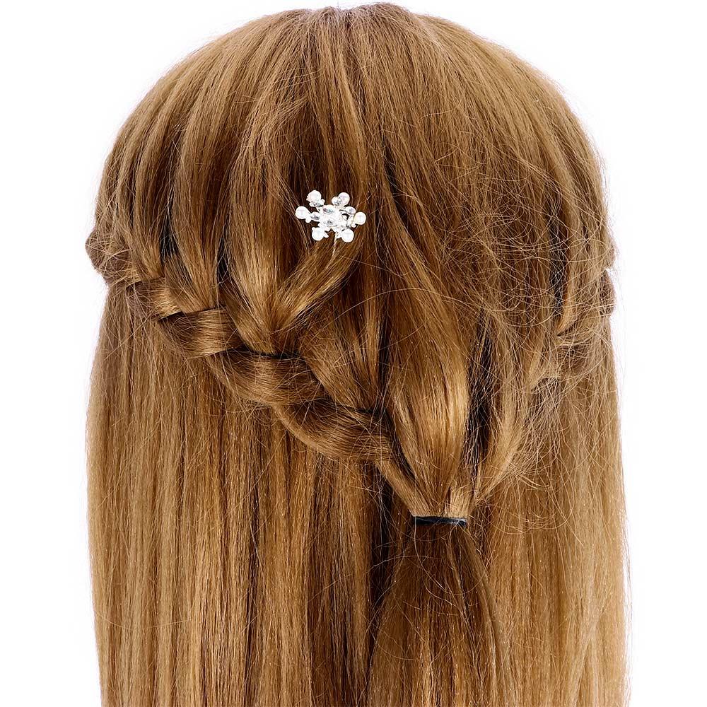 Delicate Snowflake Women Wedding Headwear Hair Pin Pearl Flower Crystal Rhinestone Hair Clips