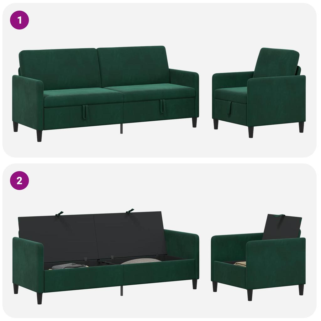Sofa Set with Storage 2 Pcs Dark Green Polyester