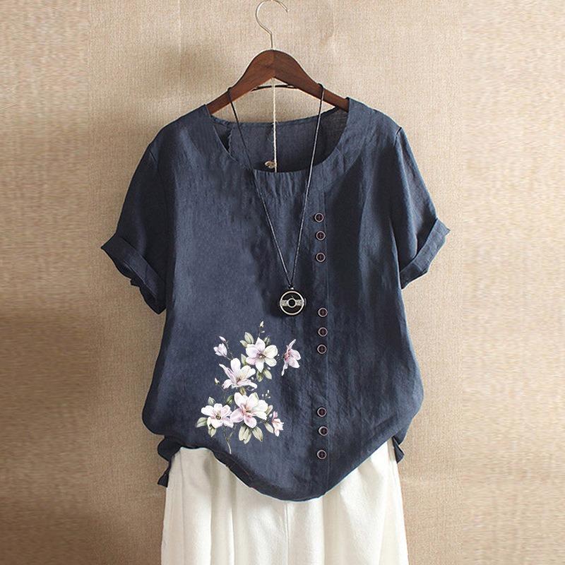 JPNTKY Women's Fashion Casual Short Sleeve O-Neck Blouses & Shirts