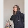 Women's Retro Gray Hooded Sweatshirt - Plus Velvet Spring/Autumn 2023 Mid-Length Loose Fit