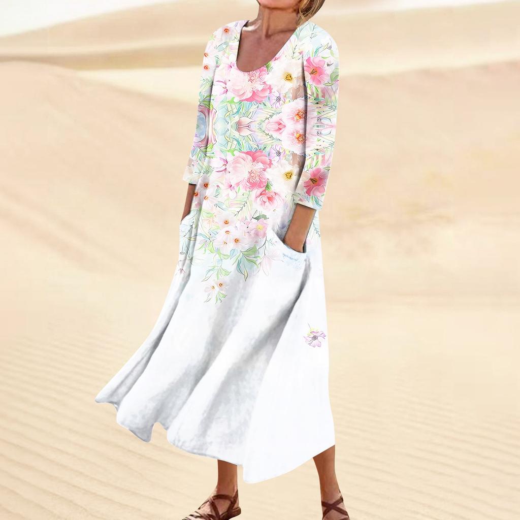 Robe pour femmes printemps Boho décontracté mode manches 3/4 robe pour vacances grande taille