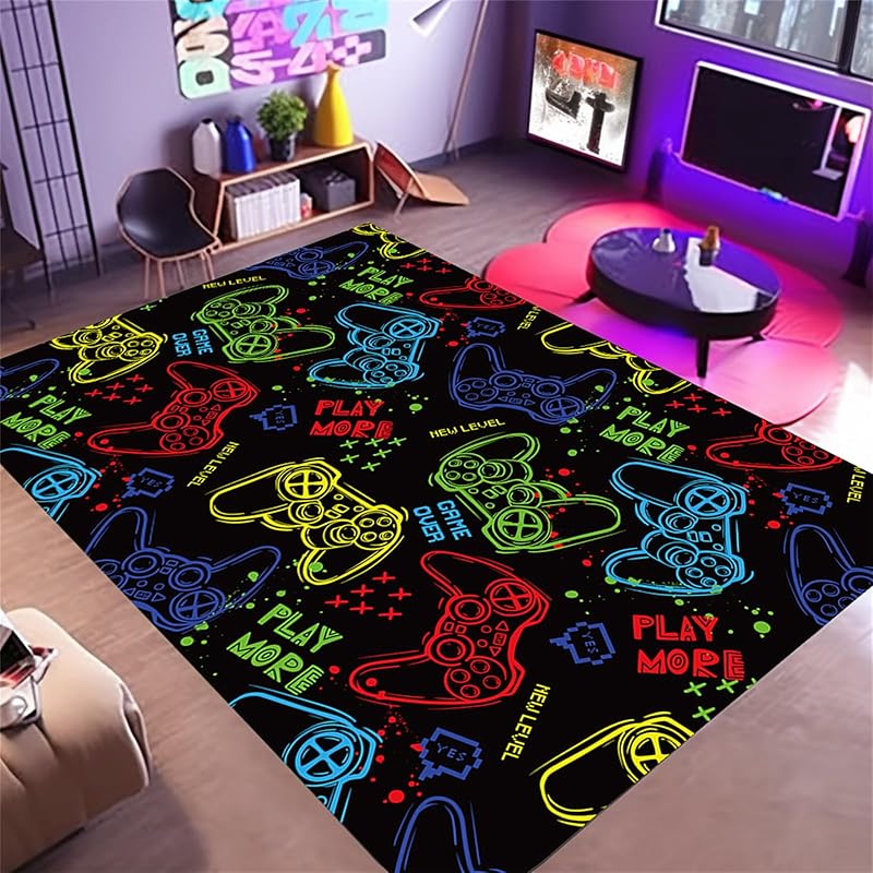 Gaming Rug for Boys Room,3 x5  Non Slip Cool Colorful Gamer Rug,3D Printed Video Game Rug for Living Room Bedroom Gaming Room Decor 3 x5