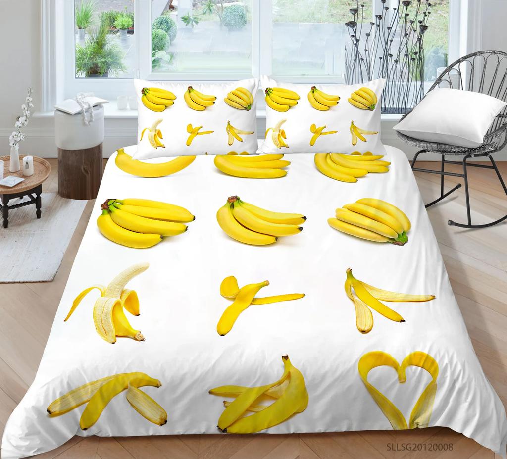 Yellow Banana Sweet Tropical Fruit Duvet Cover For Children Adult Vegetarian Polyester Quilt Cover Bedroom Decoration Queen Size