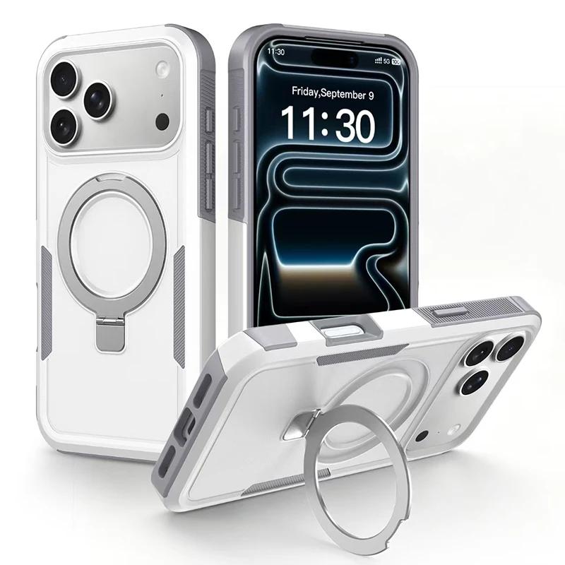 Coque Magnétique avec Support Invisible Rotatif pour IPhone 18 Pro Max 15 16 17 Pro Anti-Choc Antidérapante Armure Robuste Housse de Protection Robuste