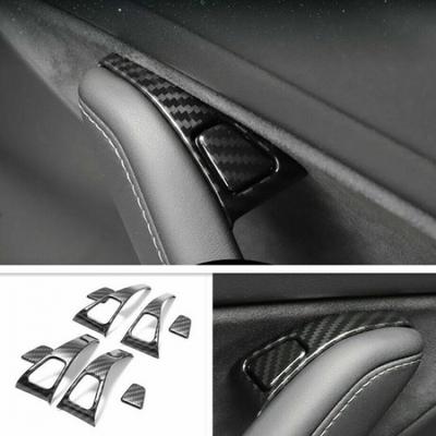 Capa de Acabamento para Interruptor de Vidro e Fechadura de Porta em Fibra de Carbono ABS Para Tesla Model 3 17-21