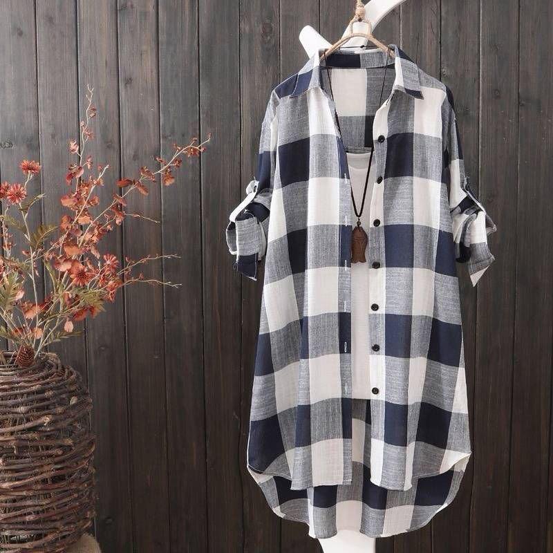 Women's 2023 Summer Plaid Loose-Fit Sun Protection Shirt, Plus Size Casual.