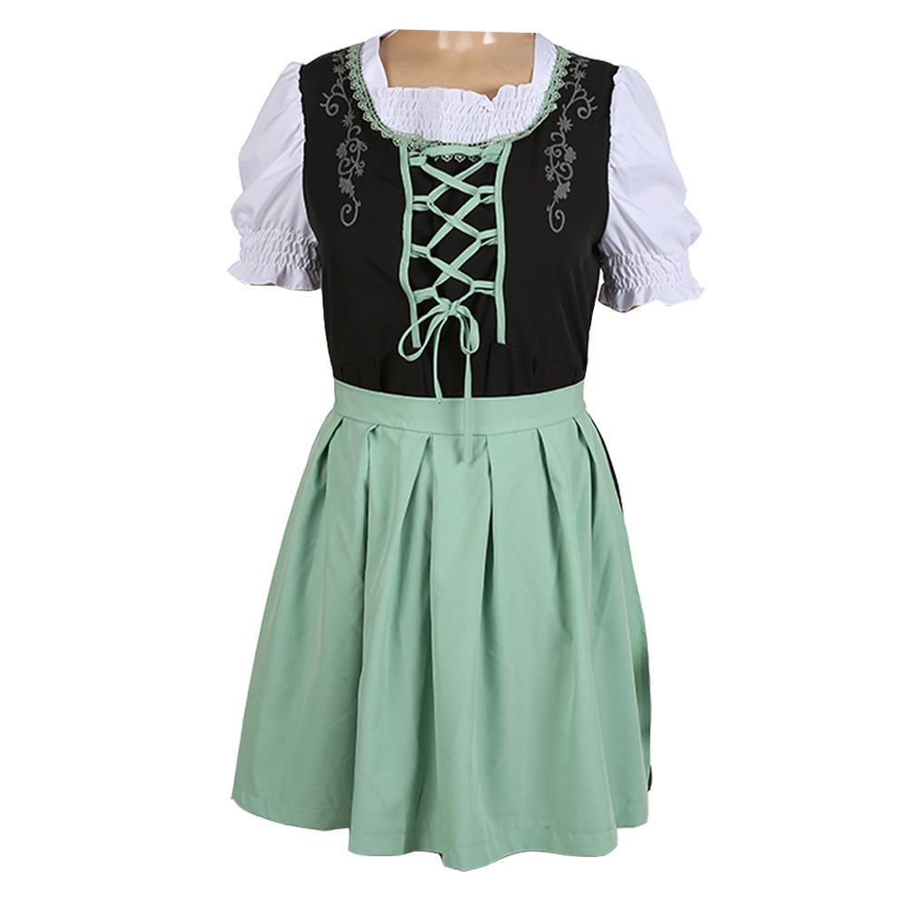 

Bavarian Dress German Dirndl Costume Cosplay Festival Waiter Oktoberfest Suit Green ,4XL