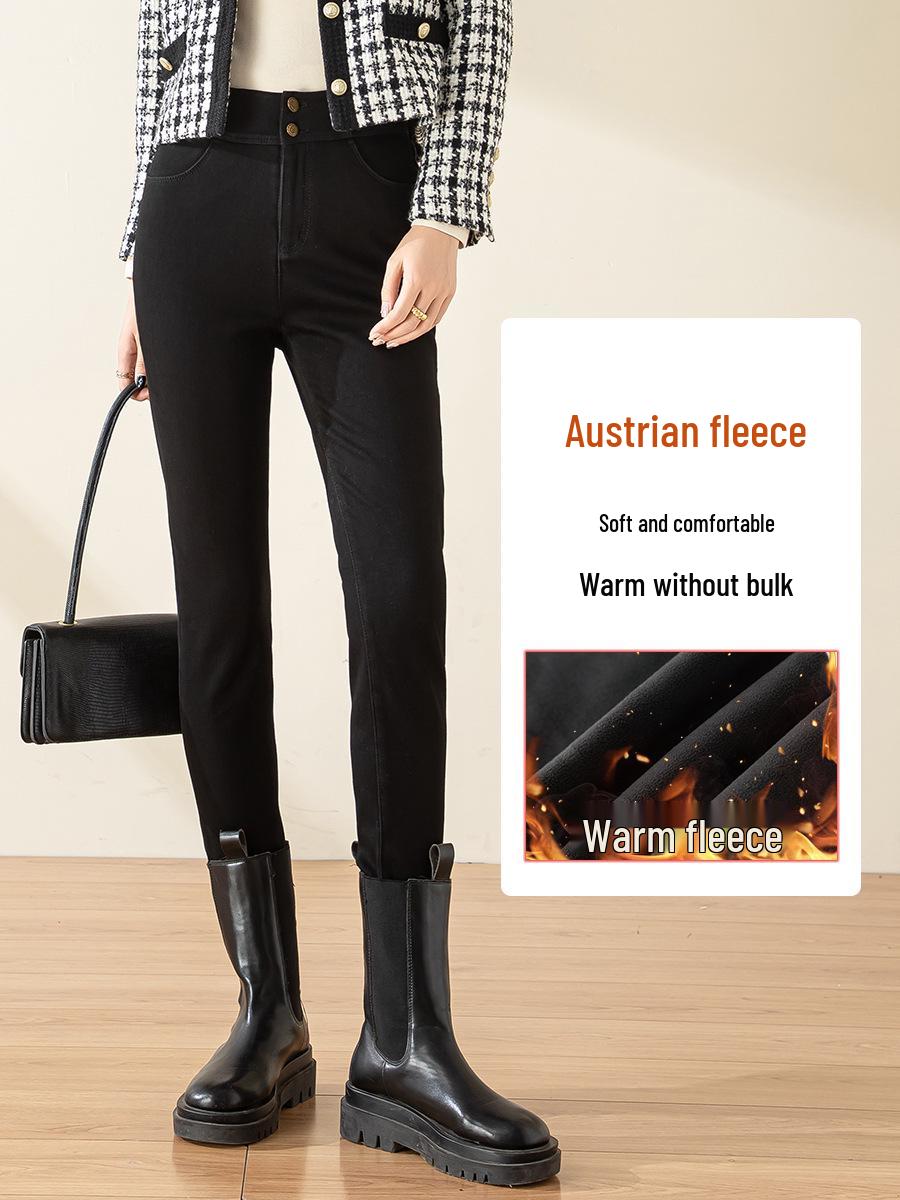 

Женские зимние 2024 джинсы скинни с высокой посадкой на резинке и флисовой подкладкой чёрный