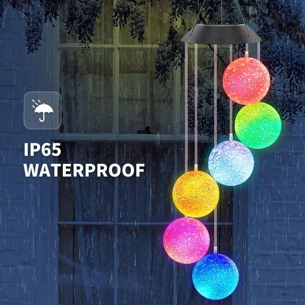 Dimmable Solar Wind Chimes Solar Powered Crystal Ball New LED Light  Outdoor