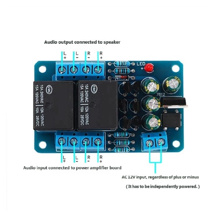 Independent AC12-15V Power Supply Speaker Protections Amplifier Board Featuring Double Relays and High Current Relays