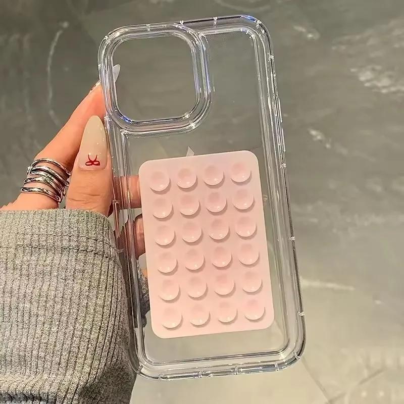 Phone Case For iPhone 17 Air 16 15 14 Pro Max Plus 16E 11 12 13 Pro XR X XS 3D Suction Cup Airbag Transparent Shockproof Cover