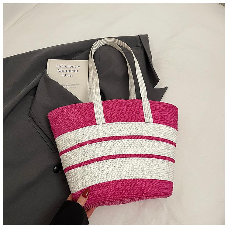 Striped large-capacity straw bag women's new summer woven shoulder bag seaside vacation beach bag