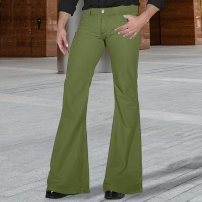 Men Flared Pants with 4 Pockets Mid-rise Solid Color Button Zipper Fly Long Trousers Work Travel Leisure Wear