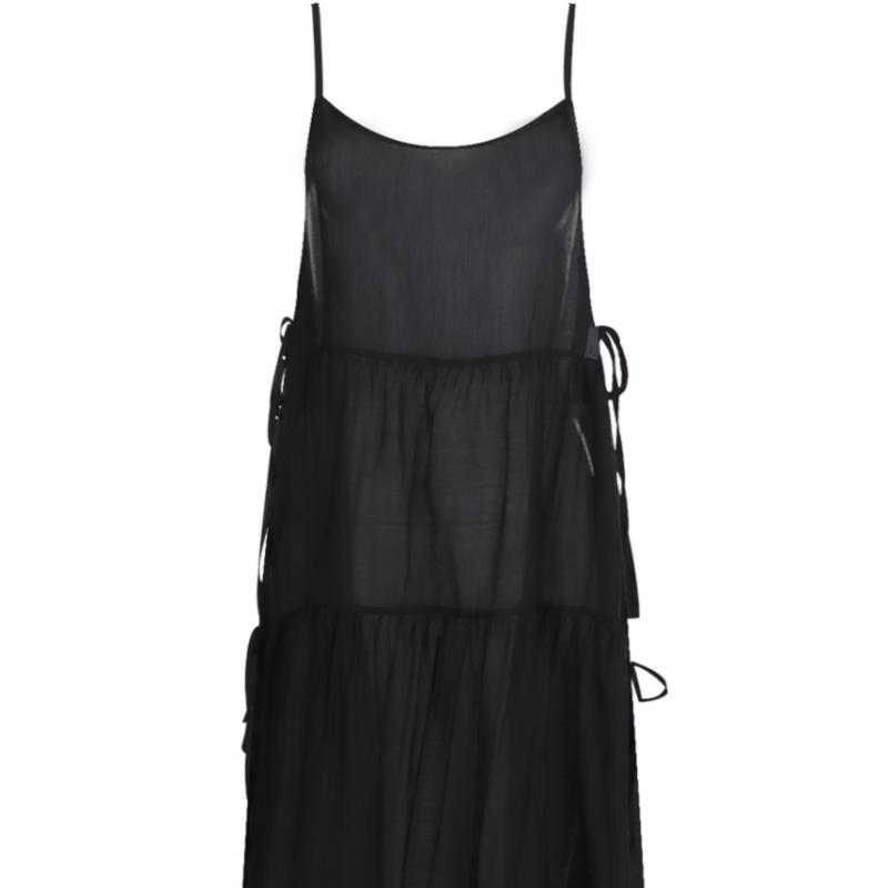Shop   Women Sheer Side Slit Ribbon Frill Layered Cami Dress White Ntt Wdr 21274