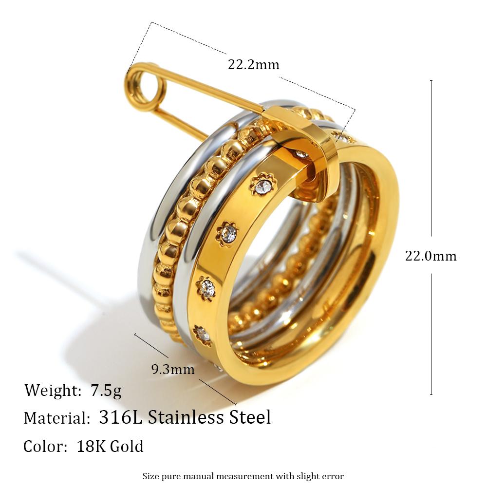 

E.B.belle Trendy Paper Clip Double Color Four Layers Star Zircon Ring Women Stainless Steel 18K Gold Plated Statement Jewelry 6