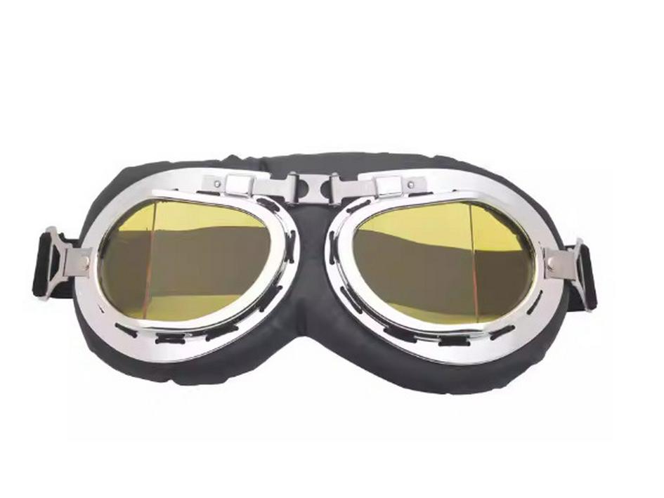 Retro Silver Frame Harley Motorcycle Goggles - Foldable Windproof Antique Bronze Design for Karting