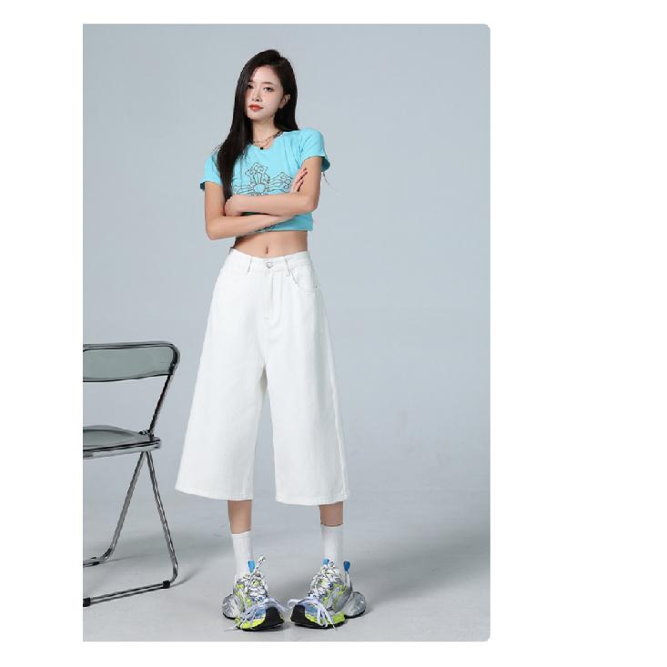 American High Street Seven-Foot Women'S Jeans Spring Autumn Loose Wide Leg Drapey Straight Cut Trousers Fashion Design