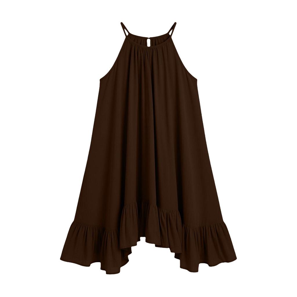 Spring Summer Sleeveless Pleated Halter Vacation Dress for Women