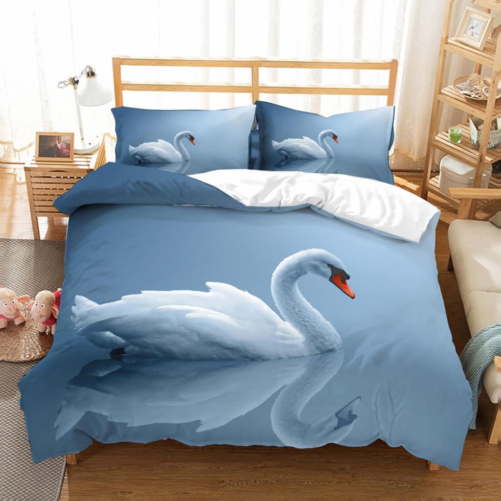 Swan Duvet Cover King Queen Beautiful Elegant White Animal Bedding Set Kid Teens Adults Wildlife Lake Soft Quilt Cover