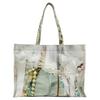 Embossed Logo Design Cotton Tote Bag Women Tote Bags White Green C10245-AET