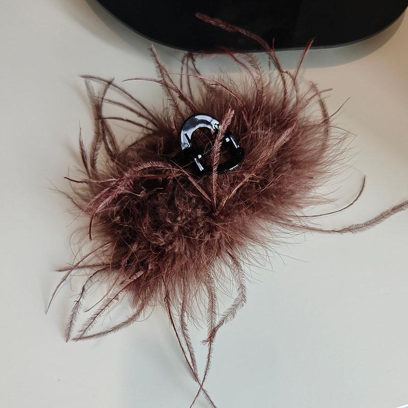 Korean Style High-End Ostrich Feather Hair Claw Clip for Women