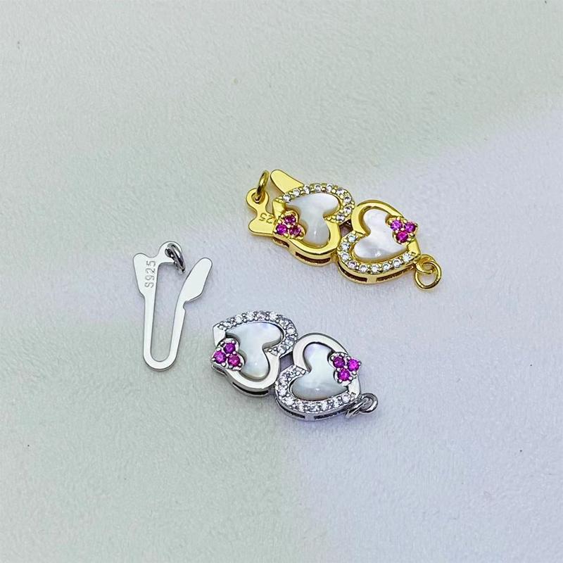 Delicate Inlaid Heart Clasp Connector Made of S925 Silver for Pearl Strand Necklace and Bracelet белый
