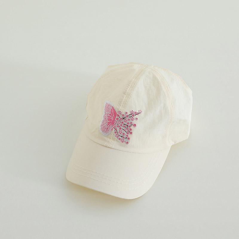 Children's Baseball Cap Butterfly Embroidery Summer Empty Top Sun Protection Hat Quick-drying Adjustable Thin High Ponytail Cap