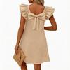 Vestido Feminino de Moda Primavera e Verão com Manga Folha de Camada Dupla e Laço nas Costas