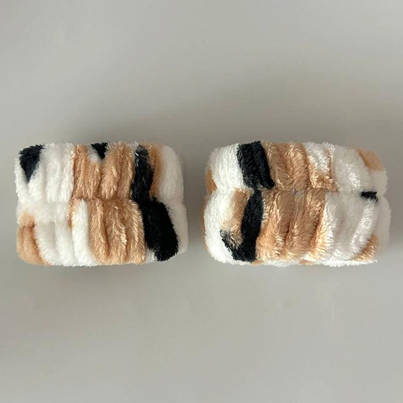 3 Stück/Set Niedliche Katze Ohr Leopardenmuster Plüsch Stirnband Für Frauen Mädchen Spa Gesicht Waschen Und Make-up Stirnband Elastisches Handgelenkband