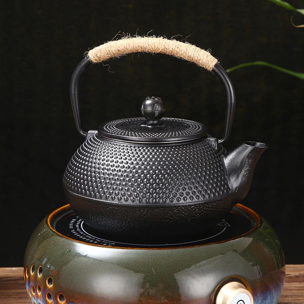 Traditional Cast Iron Teapot, Household Small Particle Iron Tea Kettle Uncoated with Tea Strainer, Surrounding Stove Tea Set