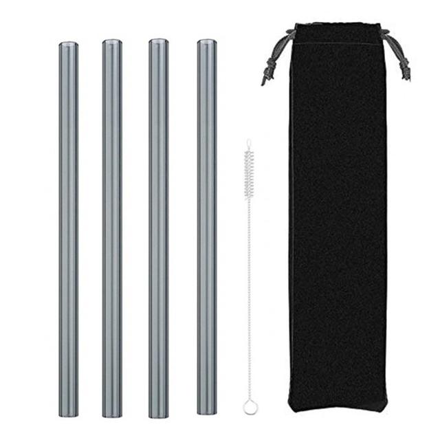 4Pcs Glass Straws Reusable Drinking Glass Tube Eco-friendly With Cleaning Brush Events Party Favors Supply