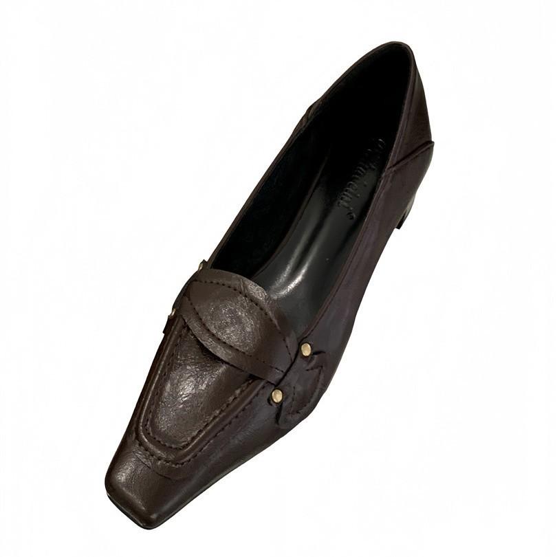 2025 autumn new square head bow single shoes women's light mouth thick heel retro high heels women's fashion work shoes