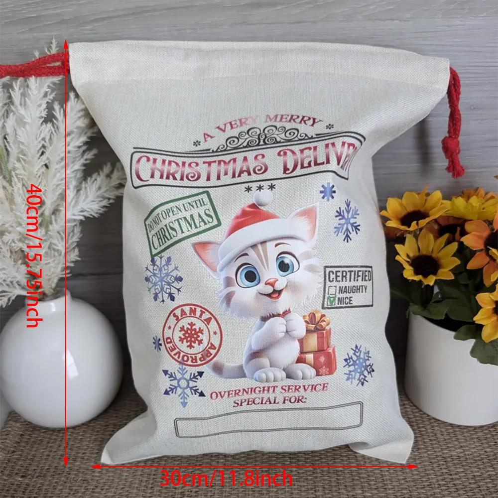 Custom Santa Bag Santa Sack Christmas Drawstring Gift Bag Merry Xmas Stocking Holiday Party Decor New Year Kids Present 30x40cm