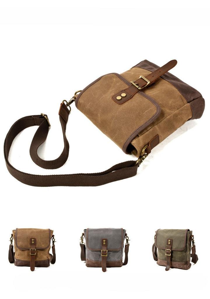 New Men's Fashion Crossbody Bag Shoulder Bag Oil Waxed Canvas with Leather Leisure Outside Travel Bag