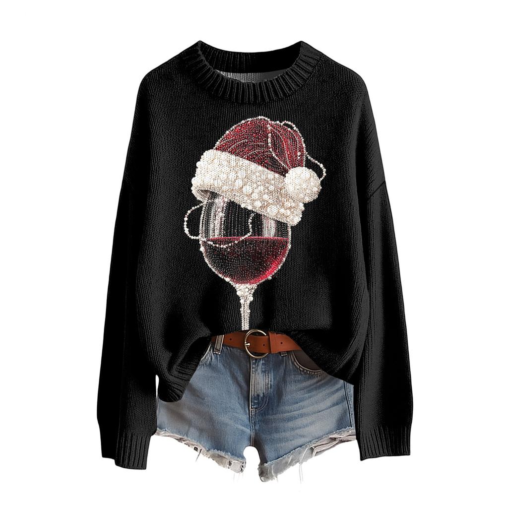 Damen Lustiger Damen Weihnachts-Pullover R-Ausschnitt Weihnachts-Jumper Weihnachts-Outfit Hässliches Sweatshirt Weihnachtskostüm