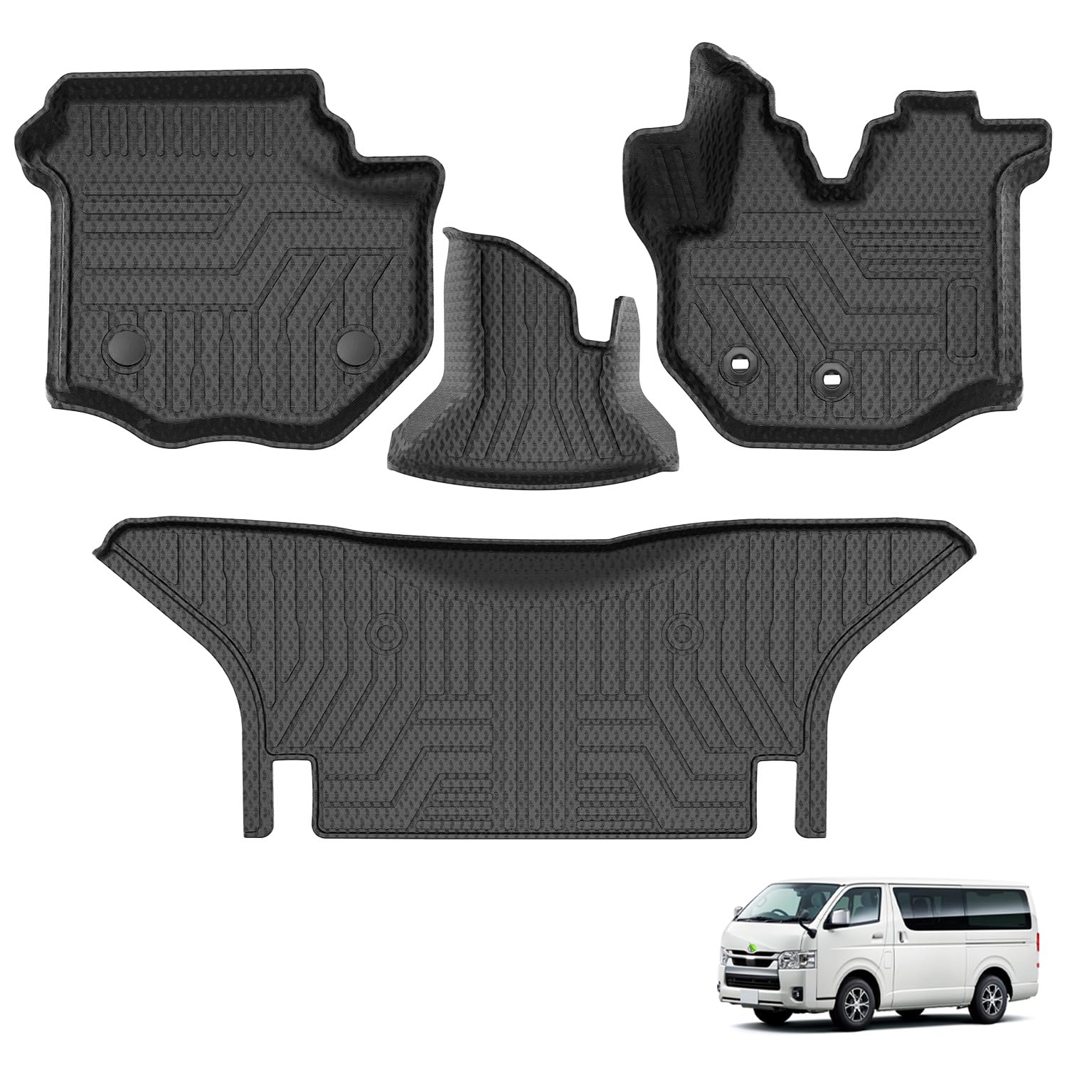 

Автомобильные 3D коврики Cartist для Toyota Hiace 200 Series, совместимые с 8-м поколением 2004 года и из материала TPE, на заказ, легко защищающие автомобиль, комплект из 4 шт. для чёрный